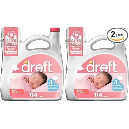 Dreft Stage 1 Newborn Baby Liquid Laundry Detergent,Gentle on Sensitive Skin,HE Compatible,114 loads,(Pack of 2)