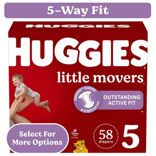Huggies Size 5 Little Movers Baby Diapers, 58 Ct, Leak-Free, Soft & Comfortable, with DryTouch Liner