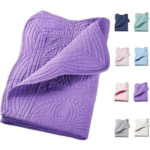 PEACELOVER Embossed Neutral Baby Quilt Durable, Lightweight Baby Blankets Four Seasons for Personlized Monogram Cotton Quilted Blanket Toddler Quilt for Boys and Girls 46x36 Inches (Purple)