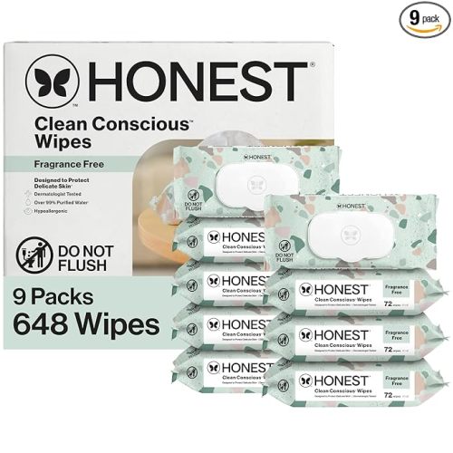 The Honest Company Unscented Wipes Over 99% Water Compostable Plant-Based Baby Hypoallergenic for Sensitive Skin EWG Verified Geo Mood 648 Count
