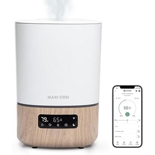 Maxi-Cosi Smart Humidifier for Baby Nursery & Bedroom, 1-Gallon (3.8L) Top-Fill Ultrasonic Cool Mist, Auto Shut-Off, Humidity Control, WiFi App-Enabled Air Humidifier with Night Light
