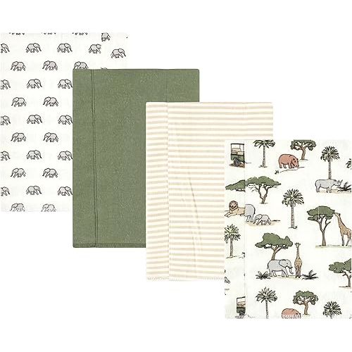 Hudson Baby Unisex Baby Cotton Flannel Burp Cloths, Going On Safari 4-Pack, One Size