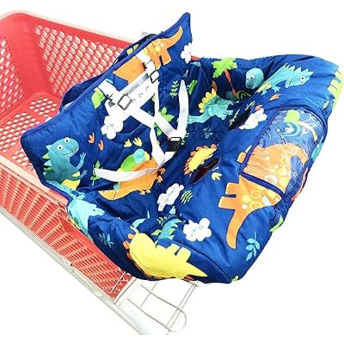 Portable 2-in-1 Grocery Cart Seat Cover and Baby Highchair Cover (Navy Blue Dinosaur)