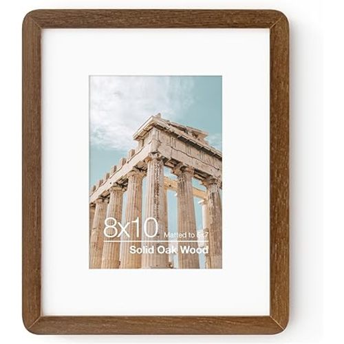 8x10 Solid Oak Wood Photo Frame | 8x10 Picture Frame With Mat For 5x7 | Plexiglas And Hanging Hardware Included | Walnut Wood (1 Pack)