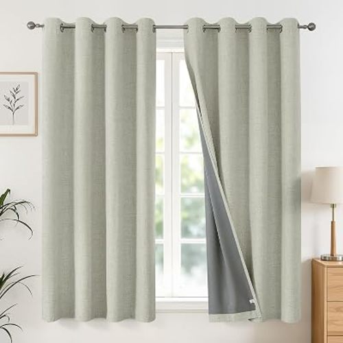 Joydeco Blackout Curtains for Bedroom 2 Panels Set (W42 x L63, Light Beige)
