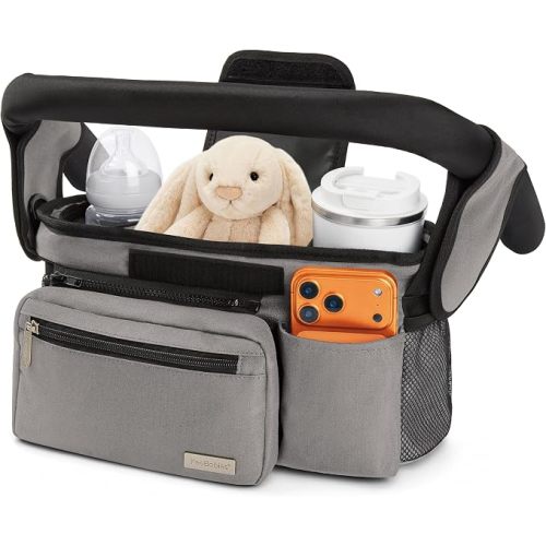 KeaBabies Stroller Organizer Bag, Stroller Caddy, Cup Holder (Matte Black)