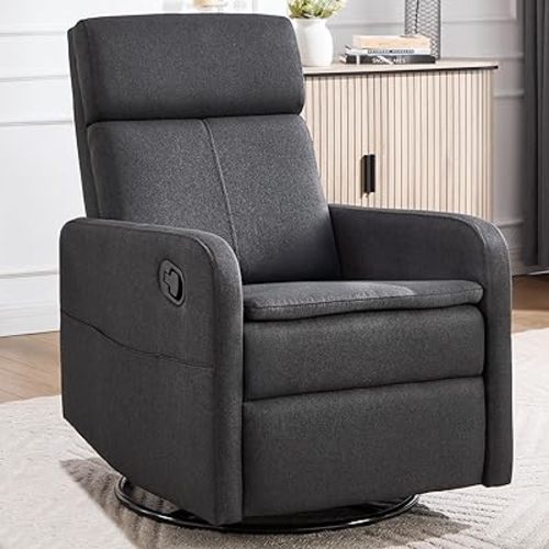 Swivel Rocking Recliner Chair for Adults, Rocker Nursery Glider Chair for Living Room Bedroom, Upholstered Fabric Reclining Single Sofa Chair(Grey)
