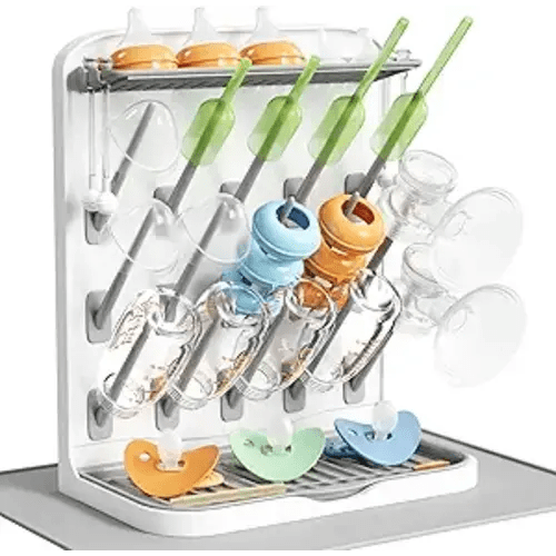 Lifewit Large Baby Bottle Drying Rack with Drain Mat & 15 Hooks, Newborn Essentials Must Haves, Countertop Holder Organizer for Baby Stuff, Rack Dryer for Pacifiers, Weighted Straws, Pump Parts