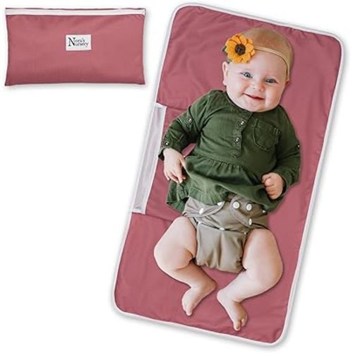 Nora’s Nursery Portable Baby Diaper Changing Pad - Waterproof Foldable Changing Mat for On-The-Go Diaper Changes - Travel Friendly, Easy Clean, Soft & Durable for Infants and Toddlers - Rose