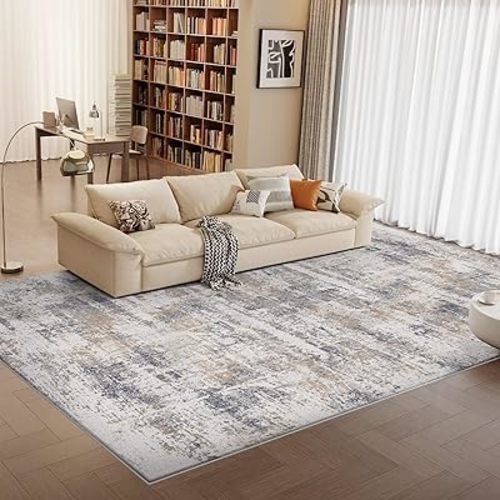 Vamcheer Modern Area Rug 8x10 - Upgraded 10mm Thick Sponge for Exceptional Comfort, Abstract Area Rug for Living Room/Bedroom/Office, Non-Shedding & Easy to Clean, Blue and Grey