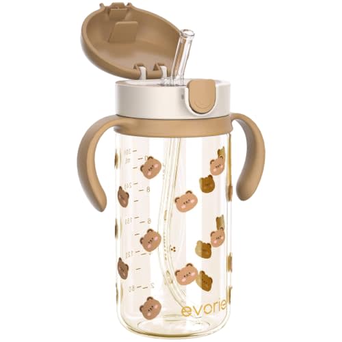 Evorie Tritan Spill Proof Straw Sippy Cups for Toddlers 1–3 Years, 10 Oz | BPA & BPS-Free, Toddler Water Bottle, Easy Grip Handles, Dishwasher Safe, Durable Tritan, Easy to Clean, Honey Bear
