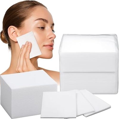 10 Pack 500 Pcs Extra Large Cotton Cleansing Pads, 3.5 x 4.5'' Cotton Pad, Ultra Soft Large Facial Cleansing Square Bulk for Face Daily Skin Care Toner Makeup Remover, 50 White Square Per Bag