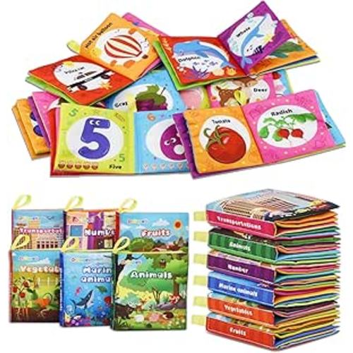 Dr.Rapeti 6 Pack Soft Books, Cloth Book, Bath Book, Baby Book, Crinkle Book
