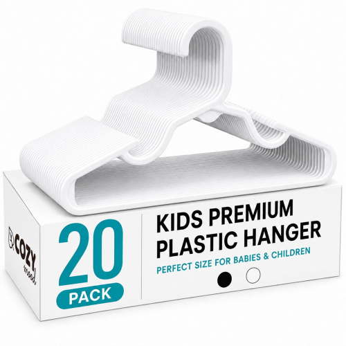 Cozymood Kids Plastic Hangers, 20 Pack, Baby and Toddler Clothes Hangers, White