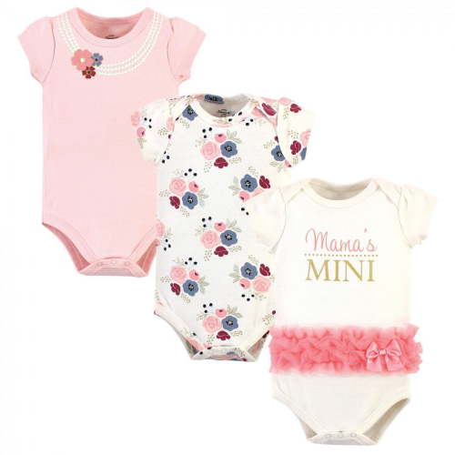Little Treasure Baby Girl Cotton Bodysuits 3pk, Mamas Mini, 9-12 Months