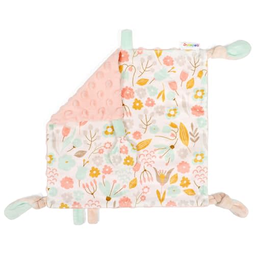 Dr.Rapeti Tag Security Blanket for Baby Infant Toddler Kid 10x10inches Washable Sensory Toy Lovey Appease Blanket (Flower)