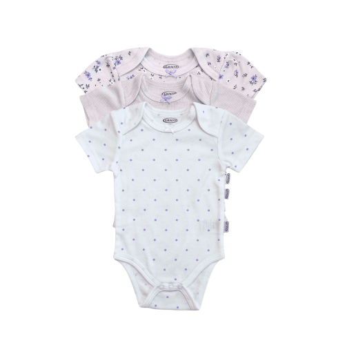 Graco 3pk Short Sleeve Bodysuit Set - Flowers/Purple/Polka Dots
