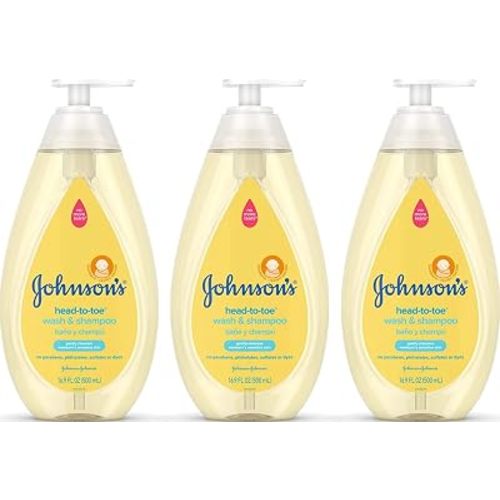 Johnson's Head-To-Toe Gentle Baby Body Wash & Shampoo, Tear-Free, Sulfate-Free & Hypoallergenic Bath Wash & Shampoo for Baby's Sensitive Skin & Hair, Washes Away 99.9% Of Germs 16.9 fl. oz (Pack of 3)