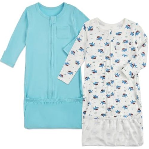 Aablexema Baby Nightgowns Rayon of Bamboo, 2Pcs Newborn Sleeper Gown with 2-way Zipper, Flip Mittens & Foot Cover