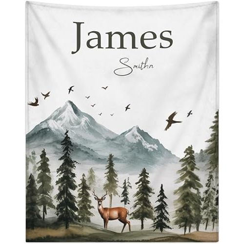 Personalized Baby Blanket for Boys Girls Custom Baby Blanket with Name Newborn Expect Mom Toddlers Kids Customized Gifts for Baby Shower Birthday Christmas Super Soft Cozy Flannel Bed Throw Blanket