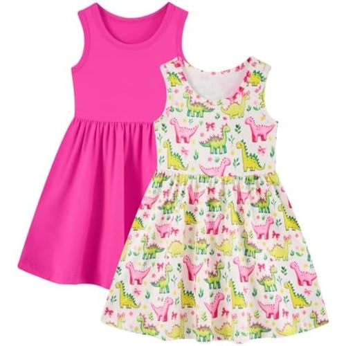 Funnycokid Toddler Girls Dress Sleeveless 2 Pack Kids Summer 1-6 Years