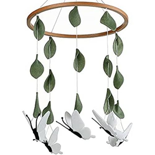 Sorrel + Fern Baby Crib Mobile (White Butterflies) - Baby Shower Gift Nursery Decoration for Boys & Girls
