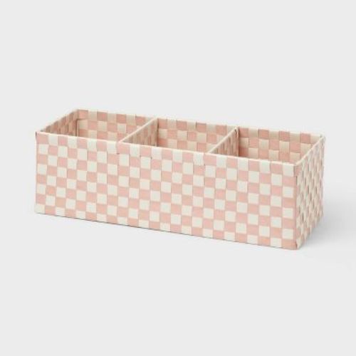 Woven Plastic 3 Compartment Bin Pink - Brightroom™