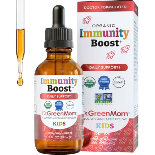 Dr. Green Mom Immunity Boost Kids — Echinacea Elderberry Astragalus & VIT C | Child & Baby Immune Support Drops — Liquid Drops with Vitamin C — Natural Raspberry Flavor — 30 Servings, Organic, 1 Fl Oz