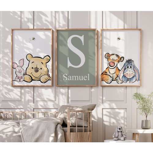 Winnie the Pooh Nursery Print Set, Custom Baby Pooh Nursery Art, Personalized Baby Name,  Pooh Nursery Decor, Pooh Bear Wall Art Nursery