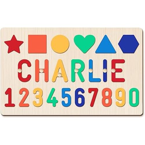 Personalized Baby Name Puzzle | Custom Wooden Baby Toy for Toddlers 1-3 | Montessori Learning Toys for Boys & Girls | Perfect Kids Gift for First Birthdays & Christmas (Number-Shape)