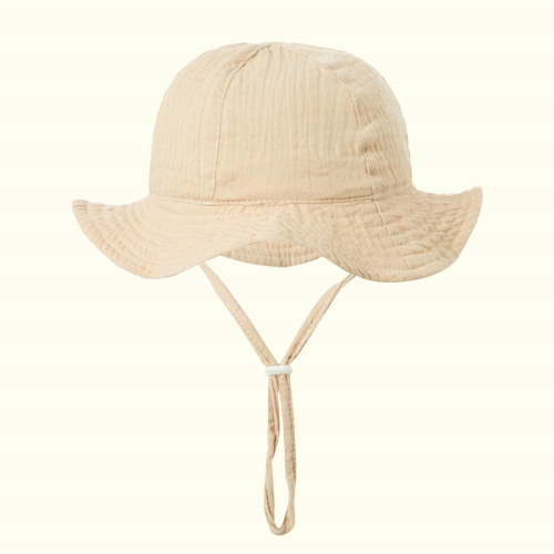 Lovskoo Infant Bucket Hat, Wide Brim Baby Sun Hat, Lightweight, Breathable, Adjustable, Khaki, 3-12 Months
