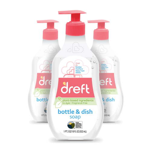 Dreft Baby, Bottle And Dish Soap, Removes Milk Film & Odor, Plant Based, Fragrance Free, 18 Fl Oz (Pack Of 3, 54 Total Ounces)