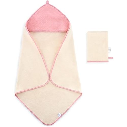 Hooded Baby Bath Towel & Wash Mitt Set, 100% GOTS Organic Cotton