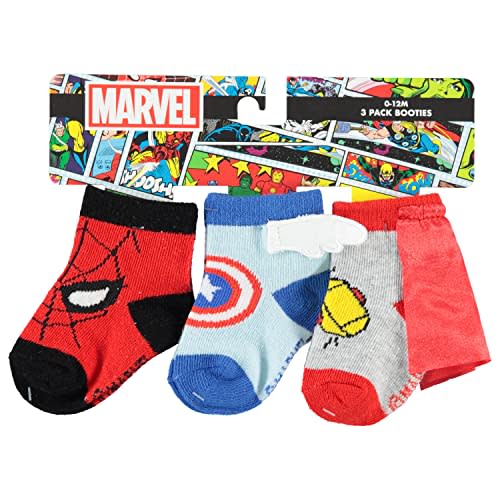 Spiderman Baby Booties 3-Pack - Spiderman Baby Socks with Captain America and Thor (3-Pack, 0-12 Months)