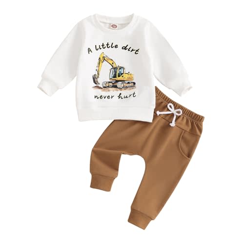 Toddler Baby Boys Tractor Clothes Letter Truck Print Farm Sweatshirt Long Jogger Pants Baby Shower Coming Home Outfit