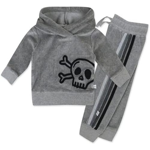 HonestBaby Velour Pullover Hoodie and Zip Front Sweatshirt and Jogger Sweatpants Set