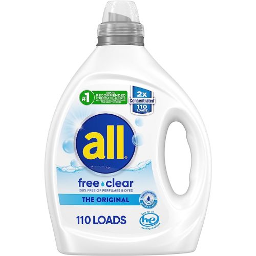 all free clear, Original, Liquid Laundry Detergent for Sensitive Skin, Unscented and Hypoallergenic, Concentrated