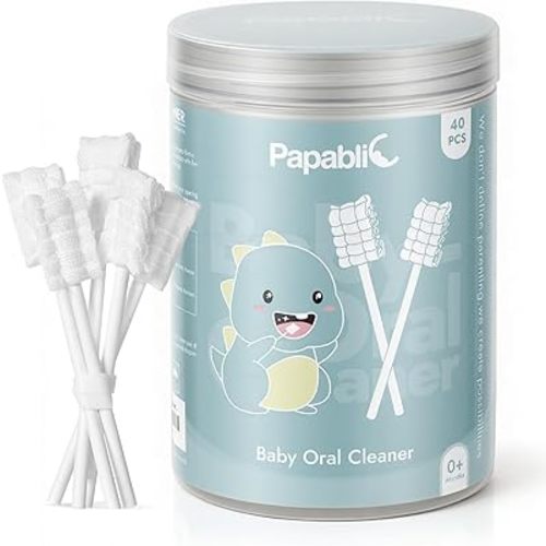 Papablic Baby Tongue Cleaner, Baby Oral Cleaner, Disposable Infant Mouth Cleaner Newborn, Upgrade Gum Cleaner with Paper Handle for Infants Ages 0-2 Years, 40 Pack