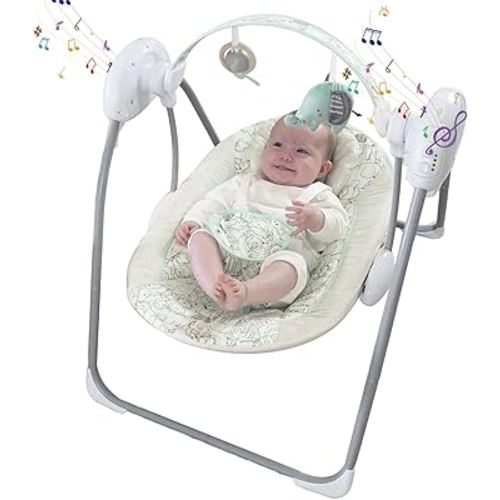Portable Baby Swing for Infants, Compact & Foldable Infant Swing with 5-Speed Swing,Music, Timer, Cushioned Seat, Battery Operated, 0-9 Months 6-20 lbs,SG2404