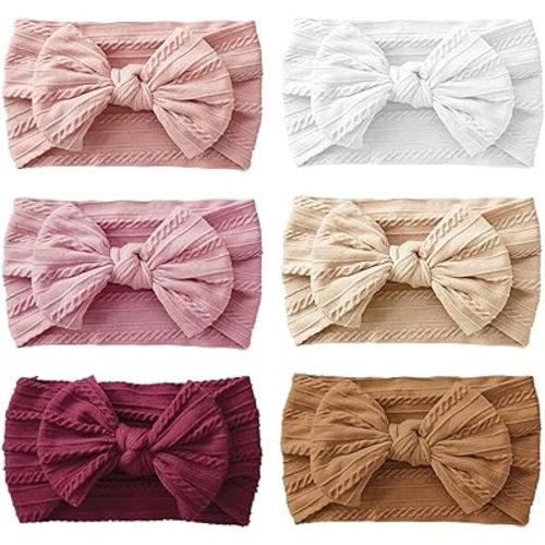 Baby Headbands, Girls Headbands with Bows with Bows, Soft Stretchy Nylon Hair Bands Hair Accessories for Newborn Infant Toddler (6 Pack,Bow,Red)