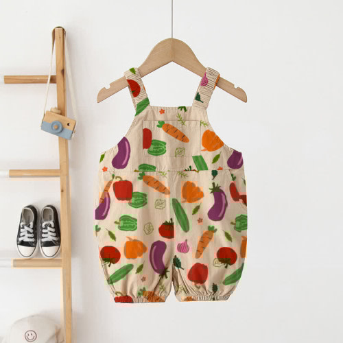 Baby Vegetables Cotton Beige Overalls, 6-12M