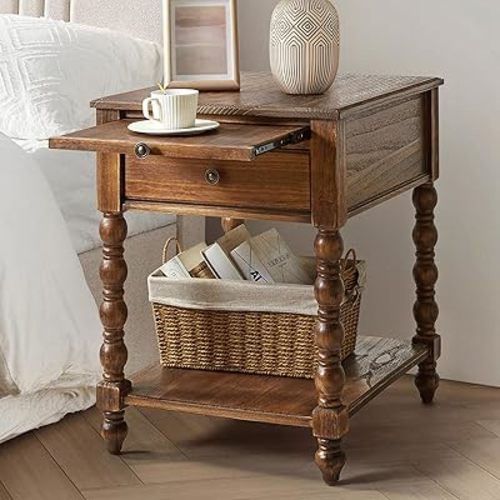 HULALA HOME Spindle End Table with Charging Station, Walnut