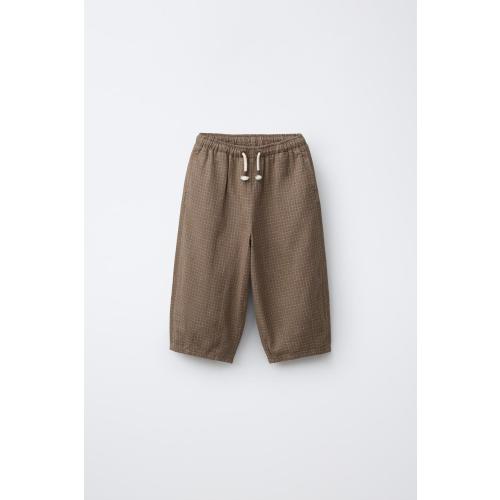 PLAID COTTON LINEN PANTS - Brown | ZARA United States