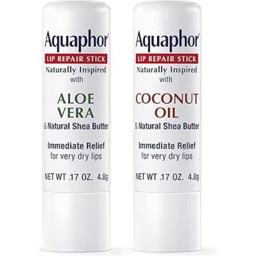 Aquaphor Lip Balm Set - Naturally Inspired Lip Repair With Shea Butter, Coconut Oil (0.17 Oz) + Aloe Vera (0.17 Oz)