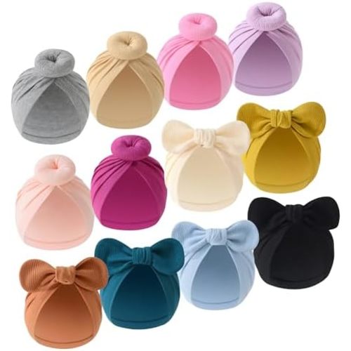 QandSweet Infant Girls Bow Hats Cotton Linen Cap for Baby Shower 3-36 Months