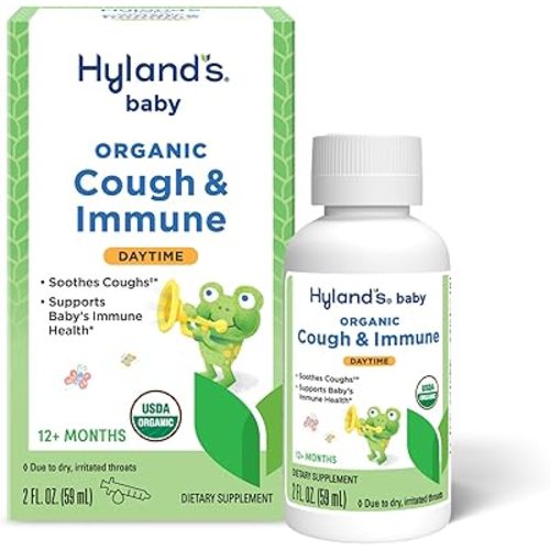 Hyland's Baby Organic Cough Syrup and Immune Support with Agave, Elderberry and Pomegranate, Soothes Cough, and Supports Immunity, Daytime, 2 Fl. Oz.