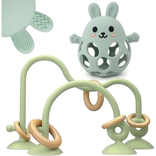Baby High Chair Suction Toys Teething Chew - Baby Teething Toys Silicone Teethers Table Toys, Food Grade Silicon for 6 12 18 Months (GreenDGreen)