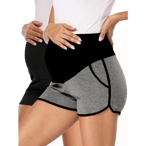 fitglam Women's Maternity Shorts Over Belly Pregnancy Lounge Workout Running Pajama Sleep Shorts with Pockets