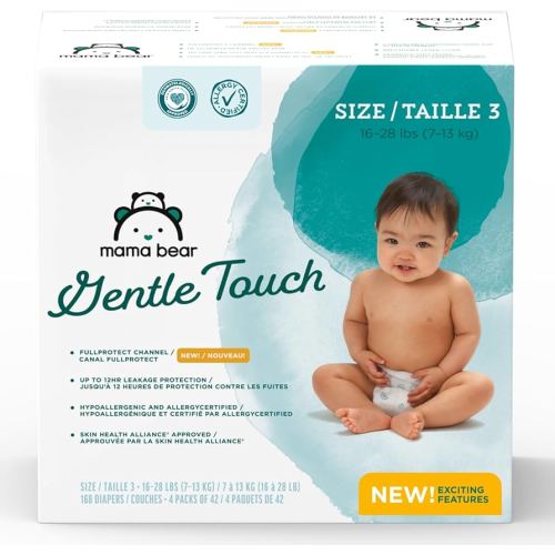 Amazon Brand - Mama Bear Gentle Touch Diapers, Size 3, 168 Count (4 packs of 42)