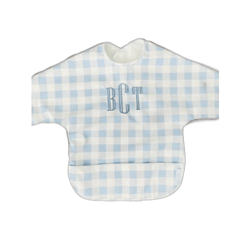 Long Sleeve Signature Catch All Bib - Blue Gingham: 6m-2T